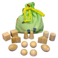 Геометрический сенсорный мешочек из 12 деревянных геометрических тел