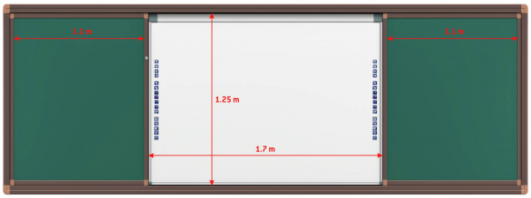 Раздвижная меловая доска на рельсовой системе, 4 рабочие поверхности